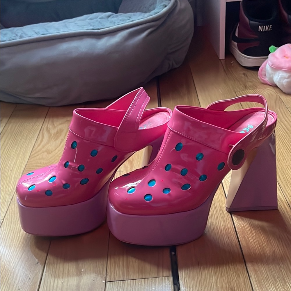 Koi Pink and Blue Heels with Chunky Platform